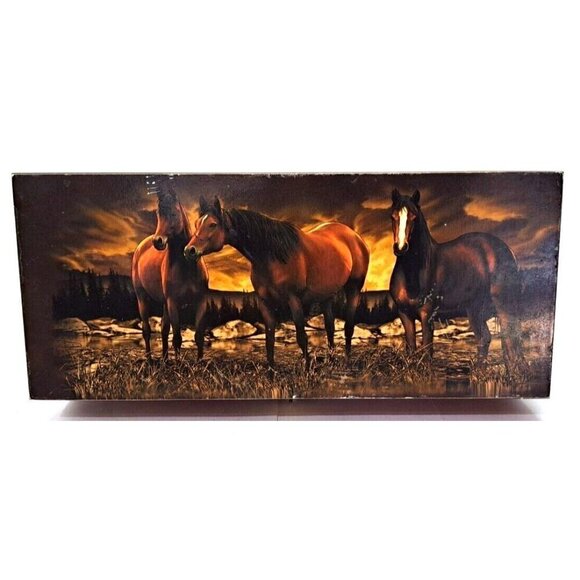 Cedar Lined Decorative Box 9.5"x4"x3" Horses Scenic - Picture 1 of 10